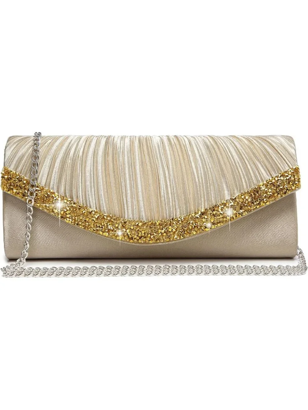 Women's Champagne Rhinestone Evening Clutch Purse Formal Hand Bag Prom Party Bag